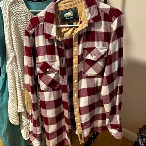 Roots button up red checkered long sleeve shirt